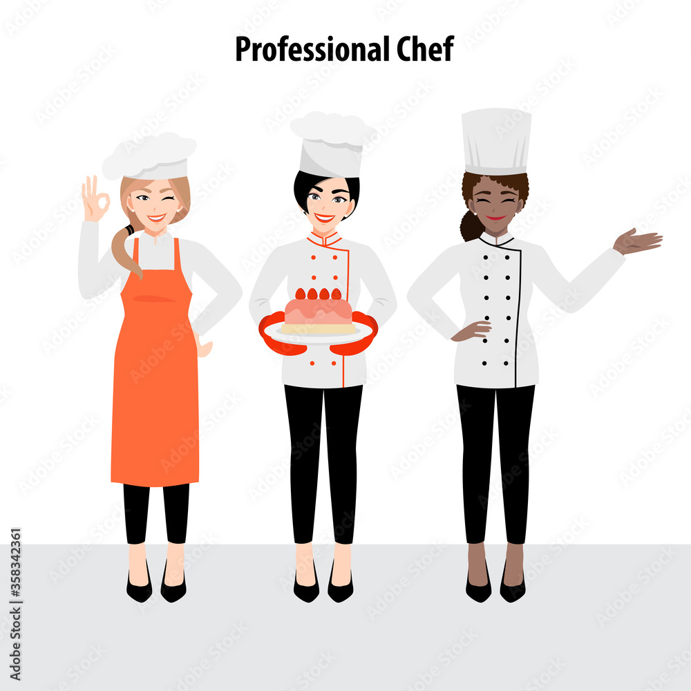 Cartoon character with professional chef in uniform, flat icon design vector illustration Cartoon character with professional chef in uniform, flat icon design vector illustration