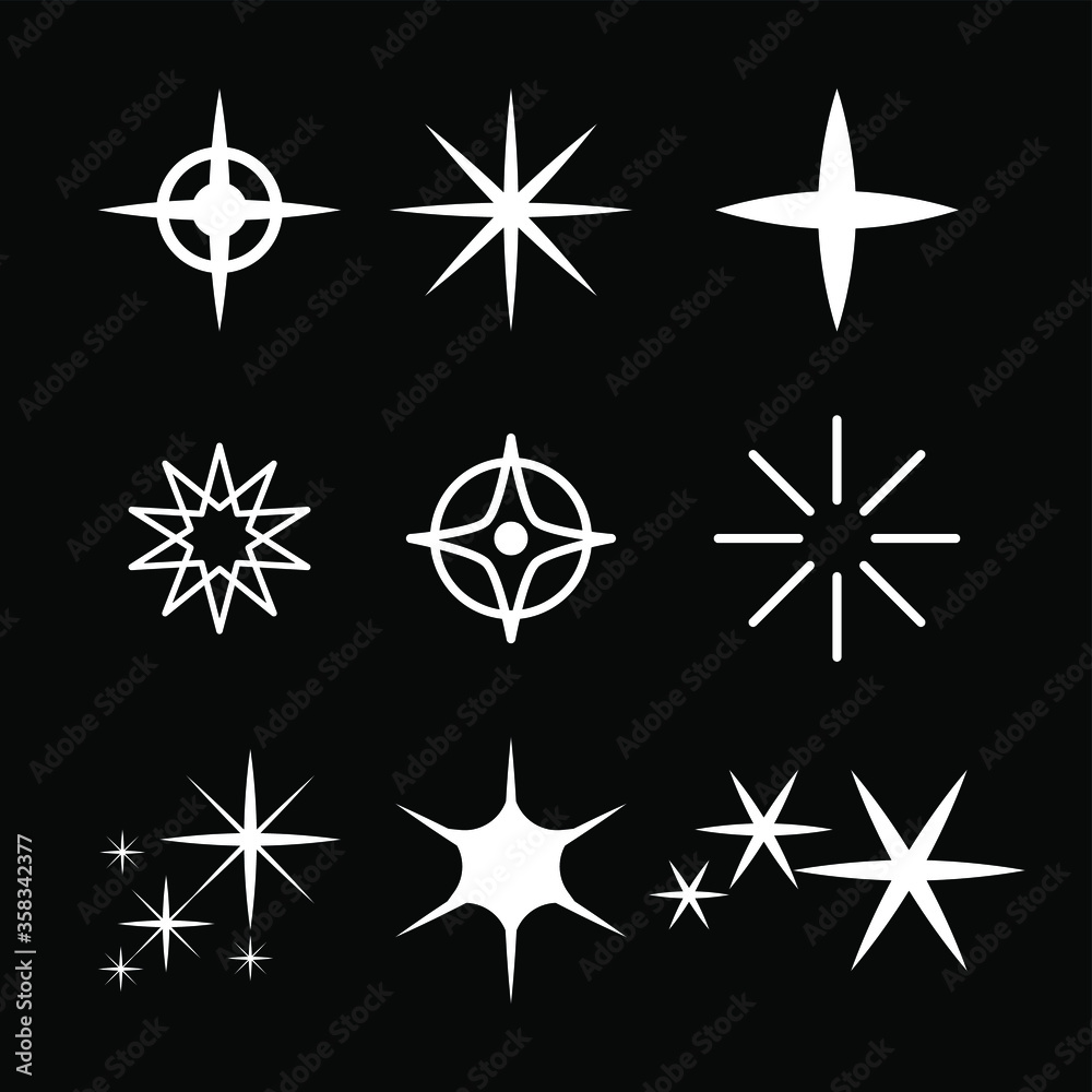 Set White Collection Star Icons Sparkles Vector Symbols Shine Elements Set White Collection Star Icons Sparkles Vector Symbols Shine Elements