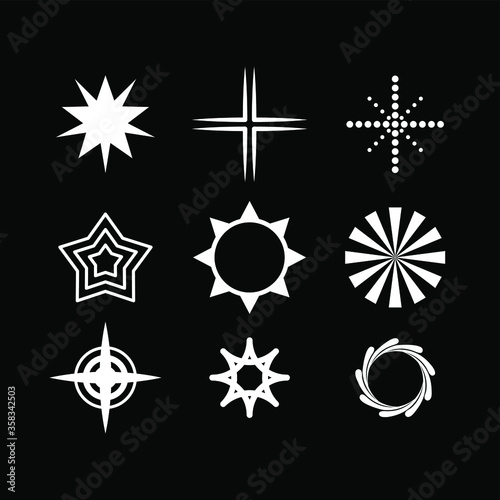 Set White Collection Star Icons Sparkles Vector Symbols Shine Elements