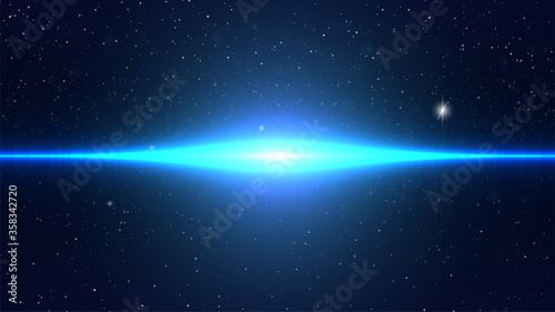Abstract sky background. Bright blue galaxy. Dark backdrop with stars. Science or astronomy concept. Stock vector illustration