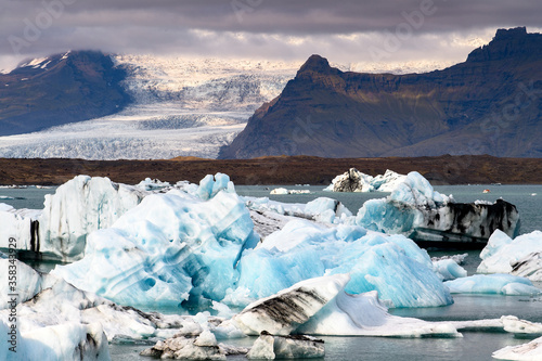 Icebergs of Jokulsarlon, a large glacial lake in southeast Iceland, Vatnajokull National Park photo