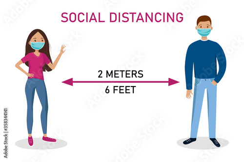 Social Distancing. Keep Your Distance. Man and woman keep distance. Social isolation and self quarantine concept.