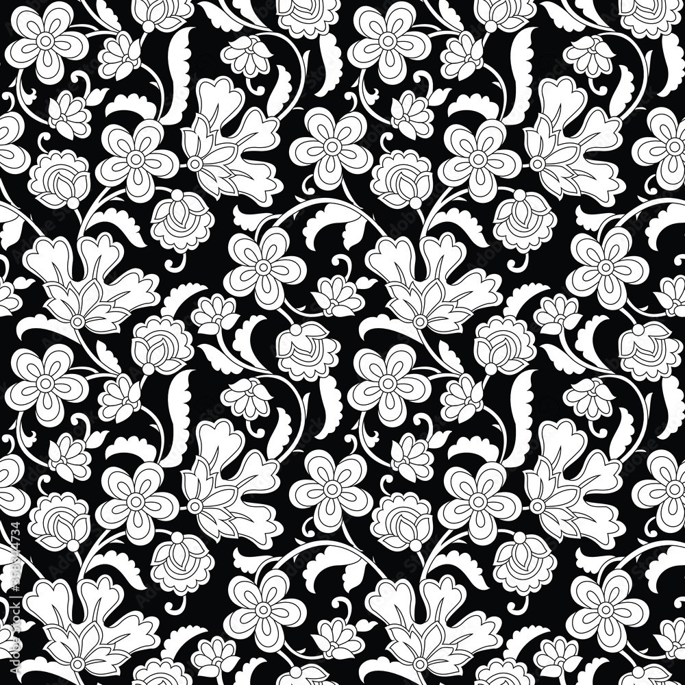 traditional indian paisley pattern on black and white