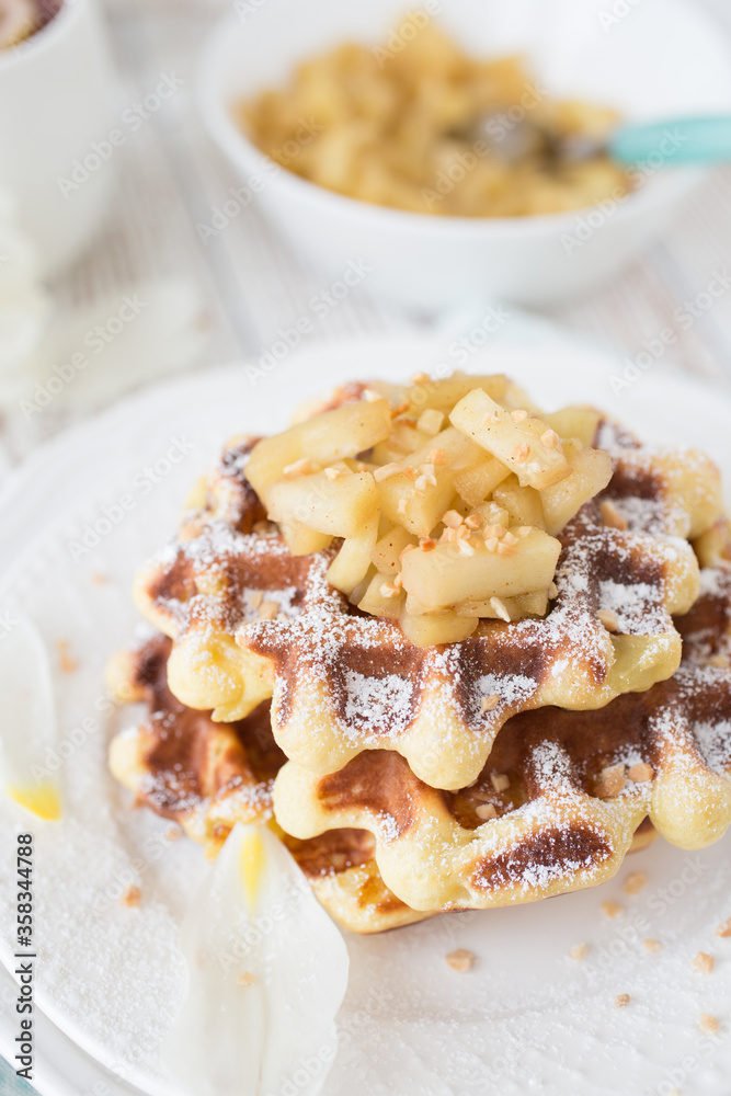 Apple pie waffles with apples