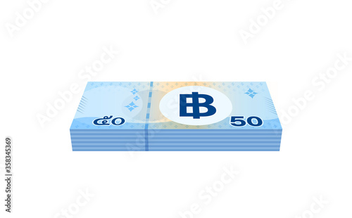 pile money 50 baht banknote thai, currency stack of fifty baht THB type, bank note money thailand baht for business and finance icon, paper money thai isolated on white background