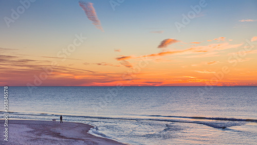 Sunrise over Gulf of Mexico on St George Island in the panhandle or forgotten coast area of Florida in the United States