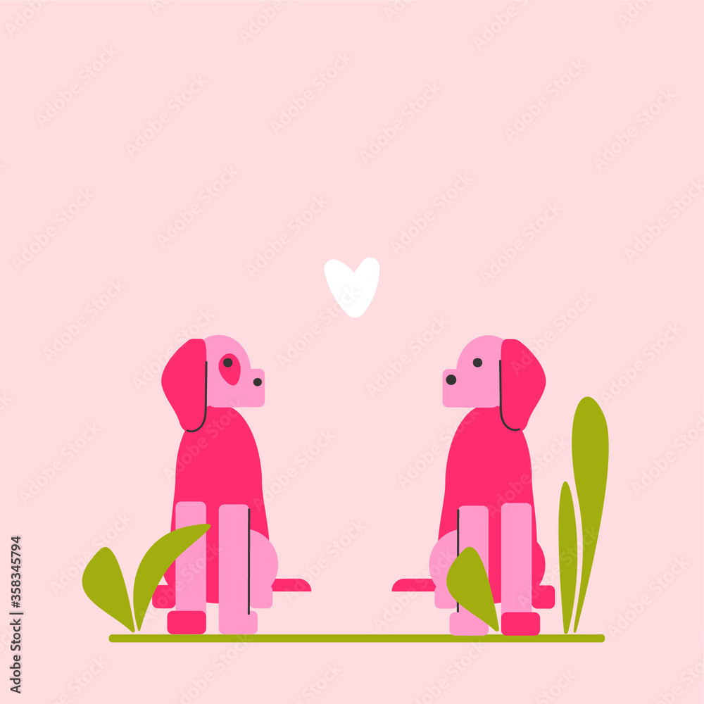 Character design of dog couple fall in love. Vector modern illustration in light colors. Dog illustration for motion graphic, animation .