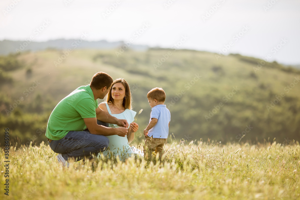 Young family having fun outdoors in the field Young family having fun outdoors in the field