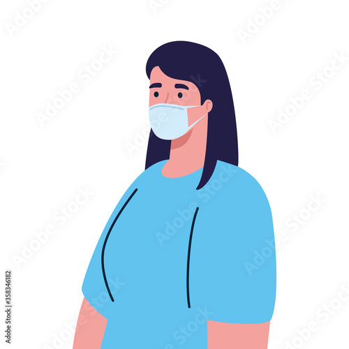 woman wearing medical protective mask against covid 19 vector illustration design