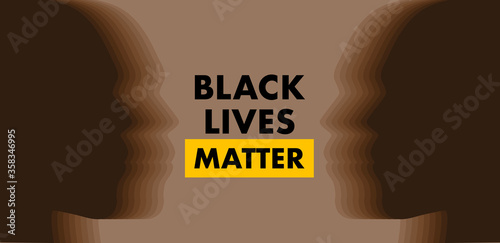 black lives matter written on a tan background surrounded by two heads on either side