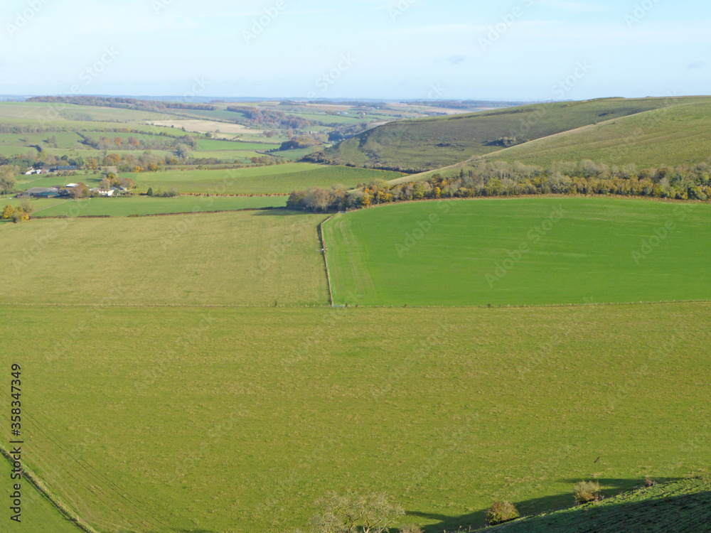 Aerial view of the hills at Monks Down in Wiltshire