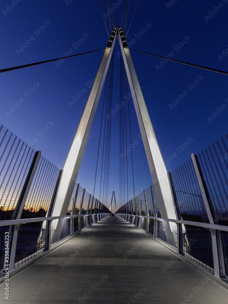 Blue Hour over Mary Avenue Bicycle Footbridge in San Francisco Bay Area, California
