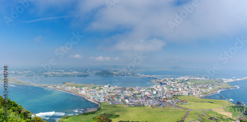 panoramic view of the Songsan Ilchulbong from the Peak on jeju island, panorama.