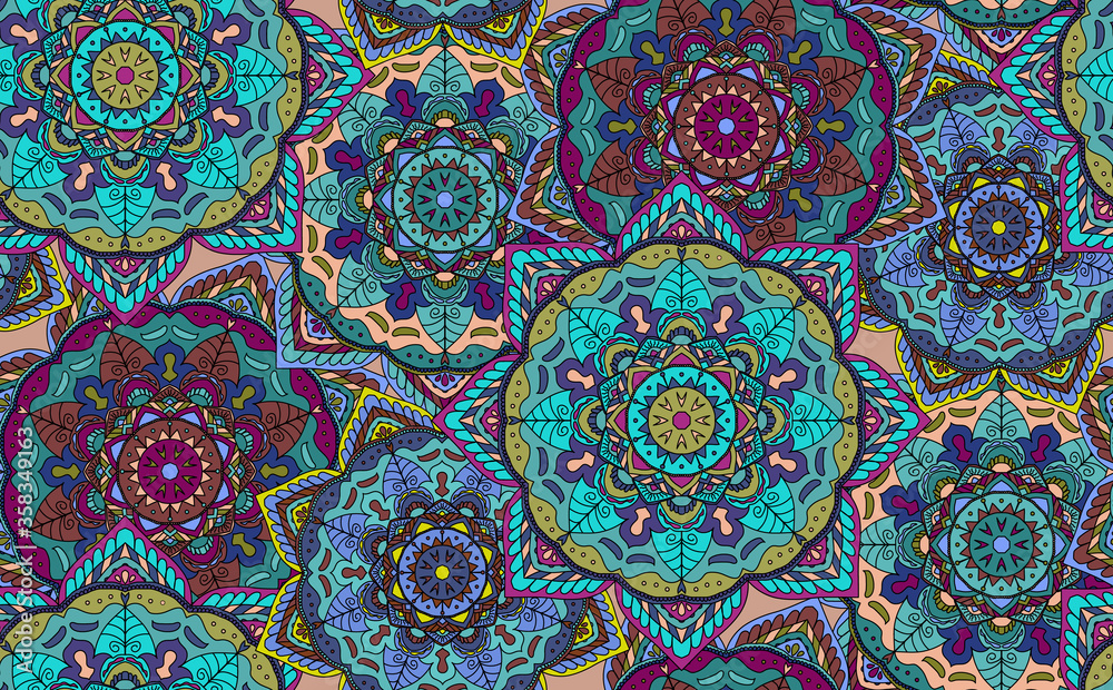 Mandala flower ornaments - seamless pattern