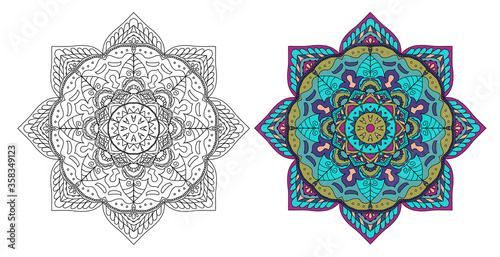 Mandalas for coloring books, outlined and colored