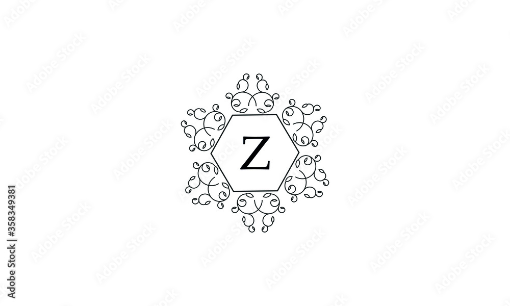 Elegant logo with ornament and letter Z. Black logo on a white background concept for business, jewelry, fashion, cafe, hotel and others.