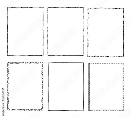 Hand drawn vector set of vintage old grunge doodle sketchy ornamental frame designs. Empty design elements.