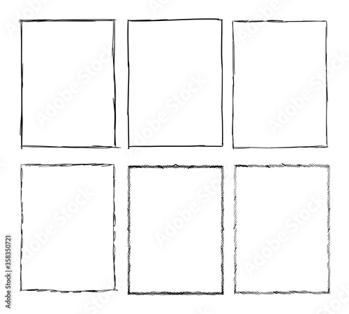 Hand drawn vector set of vintage old grunge doodle sketchy ornamental frame designs. Empty design elements.