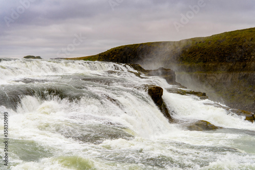 Nature of Gullfoss, a waterfall in the canyon of Olfusa river in southwest Iceland