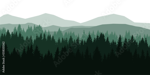 Vector silhouette of the rainy forest. Forest background