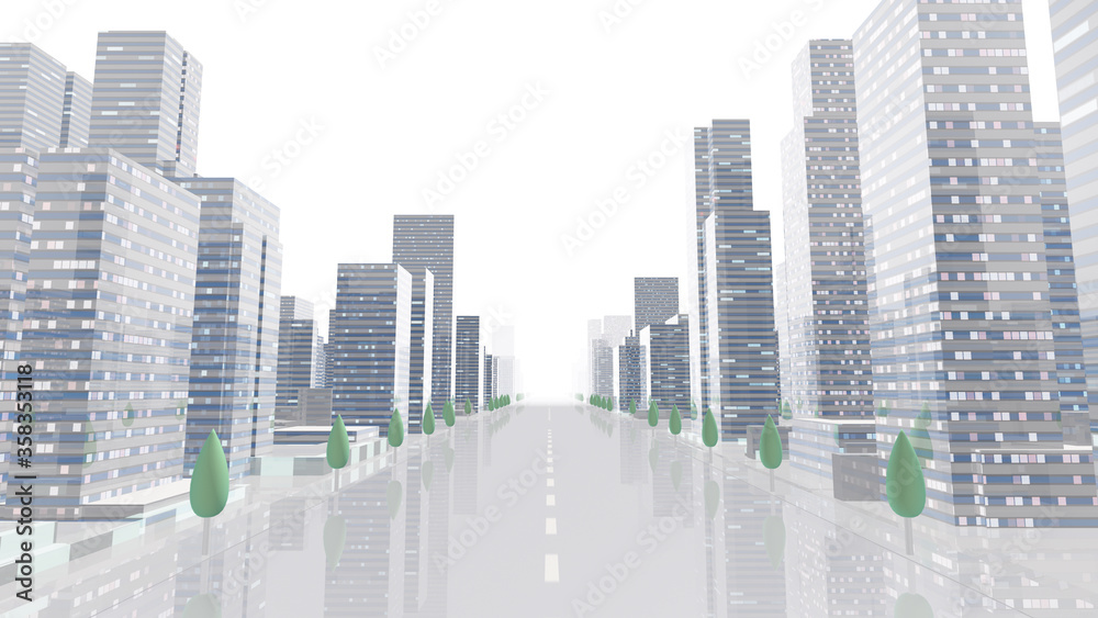 City Building Simple Modern Skyscraper business street 3D illustration background