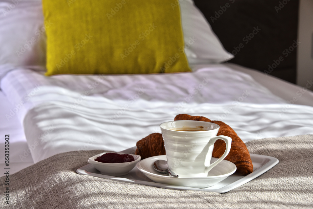 Breakfast in bed in hotel room Breakfast in bed in hotel room