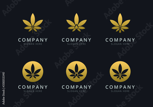 Cannabis logo template with golden style color for the company