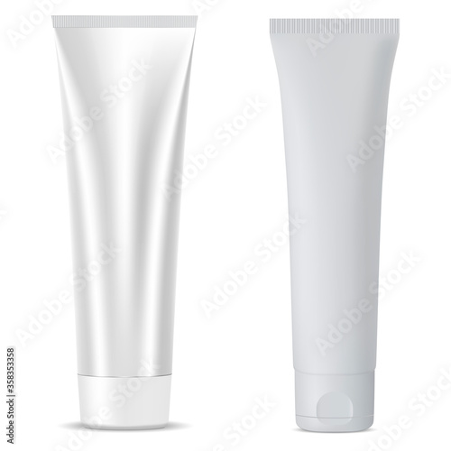 Cosmetic tube mockup template in silver metallic color. Jar for cream, ointment, mask, clay, moisturizer. High quality vector packaging 3d illustration.