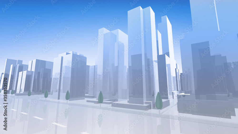 City Building Simple Modern Skyscraper business street 3D illustration background City Building Simple Modern Skyscraper business street 3D illustration background