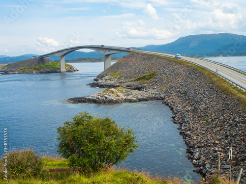 Storseisundet Bridge on the Atlantic road route in Norway,  beautiful sea holiday landscape. photo