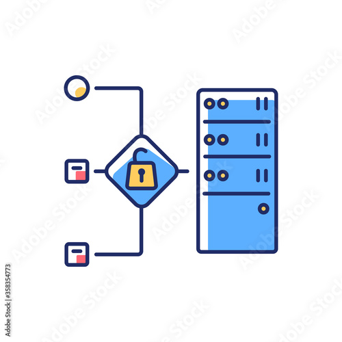 Open proxy RGB color icon. Public VPS service, internet accessibility, virtual network. Forward proxy server available for all users. Isolated vector illustration