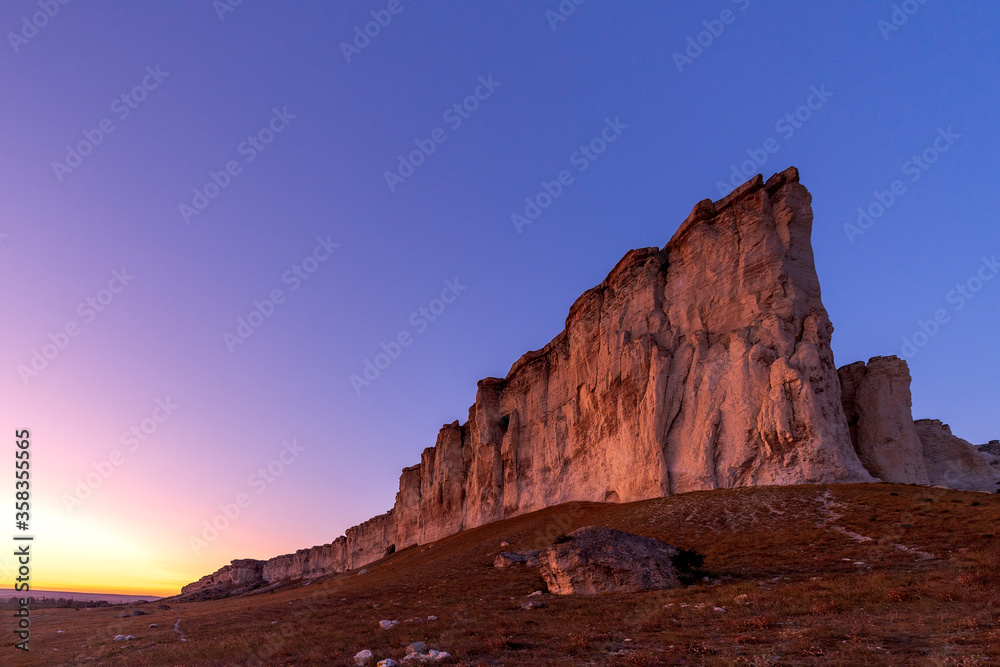 Crimea, White rock at sunset