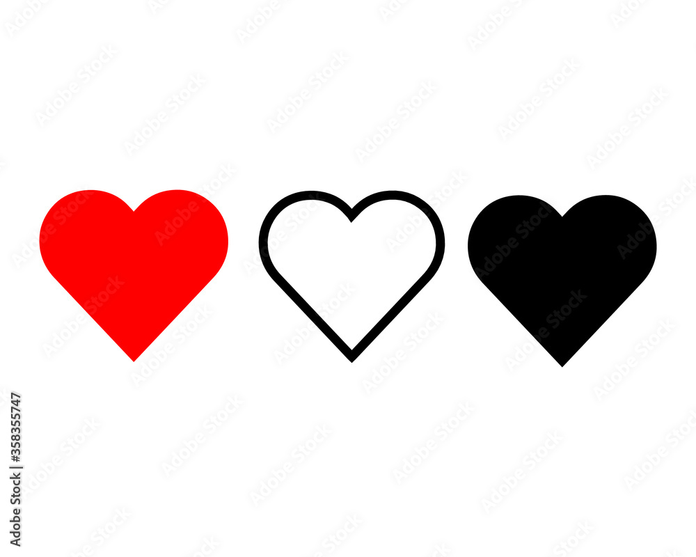 Concept of new heart icons, love, linear icons with a thin line with dark fill red. Isolated on white background
