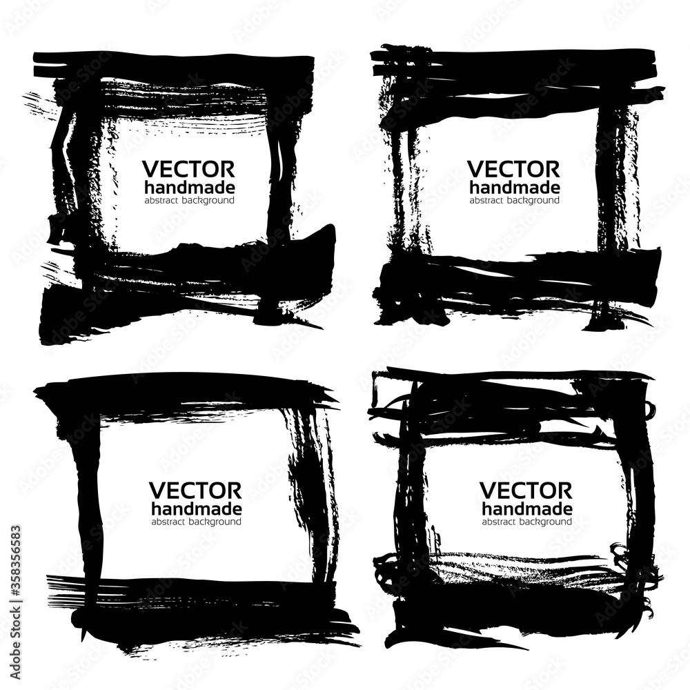 Frames  banners  from abstract black thick smear of paint isolated on a white background
