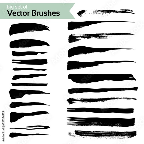Big set of abstract brush textured strokes isolated on a white background