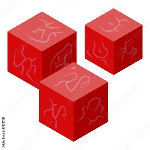 Red meat cubes icon. Isometric of red meat cubes vector icon for web design isolated on white background