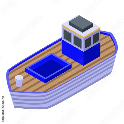 Fish farm ship icon. Isometric of fish farm ship vector icon for web design isolated on white background