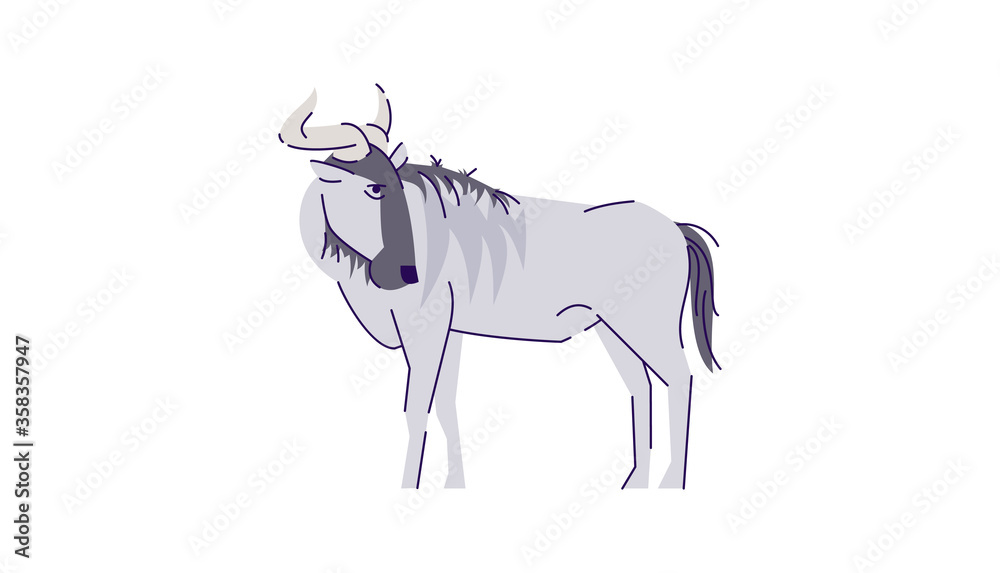 Obraz premium African cattle standing semi flat RGB color vector illustration. Indonesian wildlife mammal. Wild buffalo. Safari conservation creature. Wild animal isolated cartoon character on white background