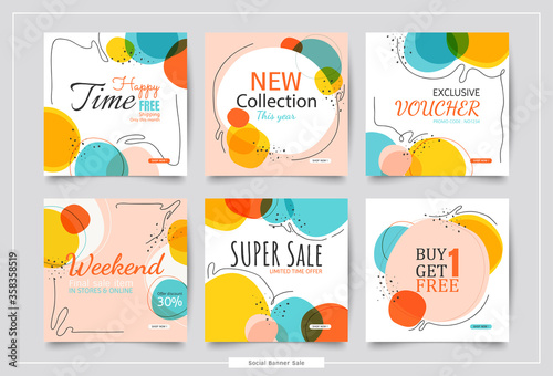 Social media sale collection posts. Promotional square banner colorful template  design. Vector  modern abstract for business website creative . 