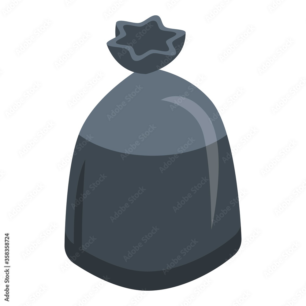 Black garbage bag icon. Isometric of black garbage bag vector icon for web design isolated on white background