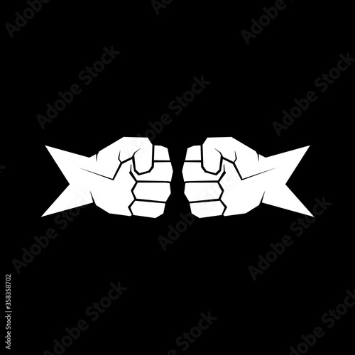 Two clenched fists bumping. Conflict, protest, brotherhood or clash concept vector illustration