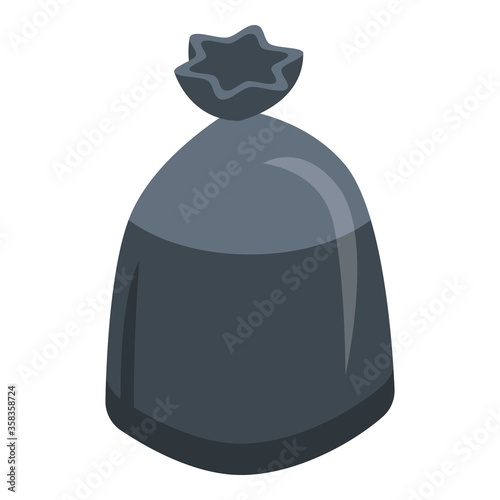 Black garbage bag icon. Isometric of black garbage bag vector icon for web design isolated on white background