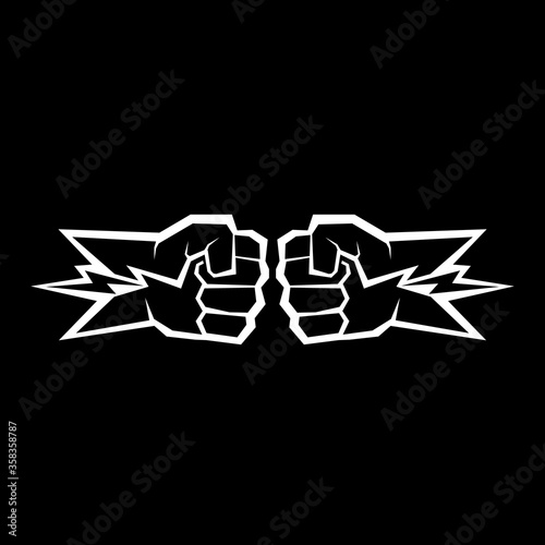 Two clenched fists bumping. Conflict, protest, brotherhood or clash concept vector illustration