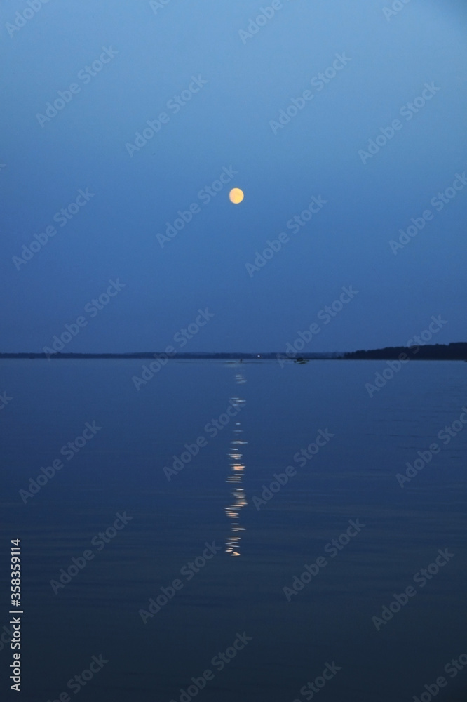 Coastal moonlight above lake Seliger