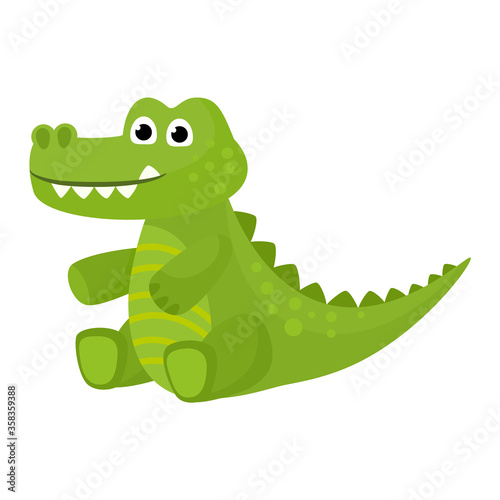 Crocodile vector cartoon crocodilian character of green alligator playing in kids playroom illustration animalistic childish funny predator isolated on white background.