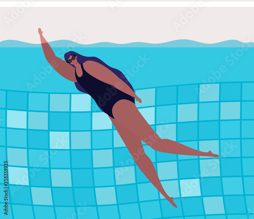 girl cartoon swimming on pool design, Summer vacation and tropical theme Vector illustration