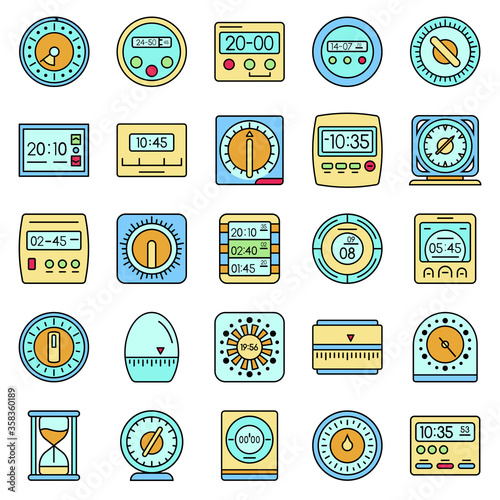 Time measure icon set. Outline set of time measure vector icons thin line color flat isolated on white