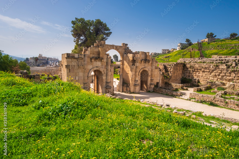 old arch in ancient city Jerash Jordan in spring