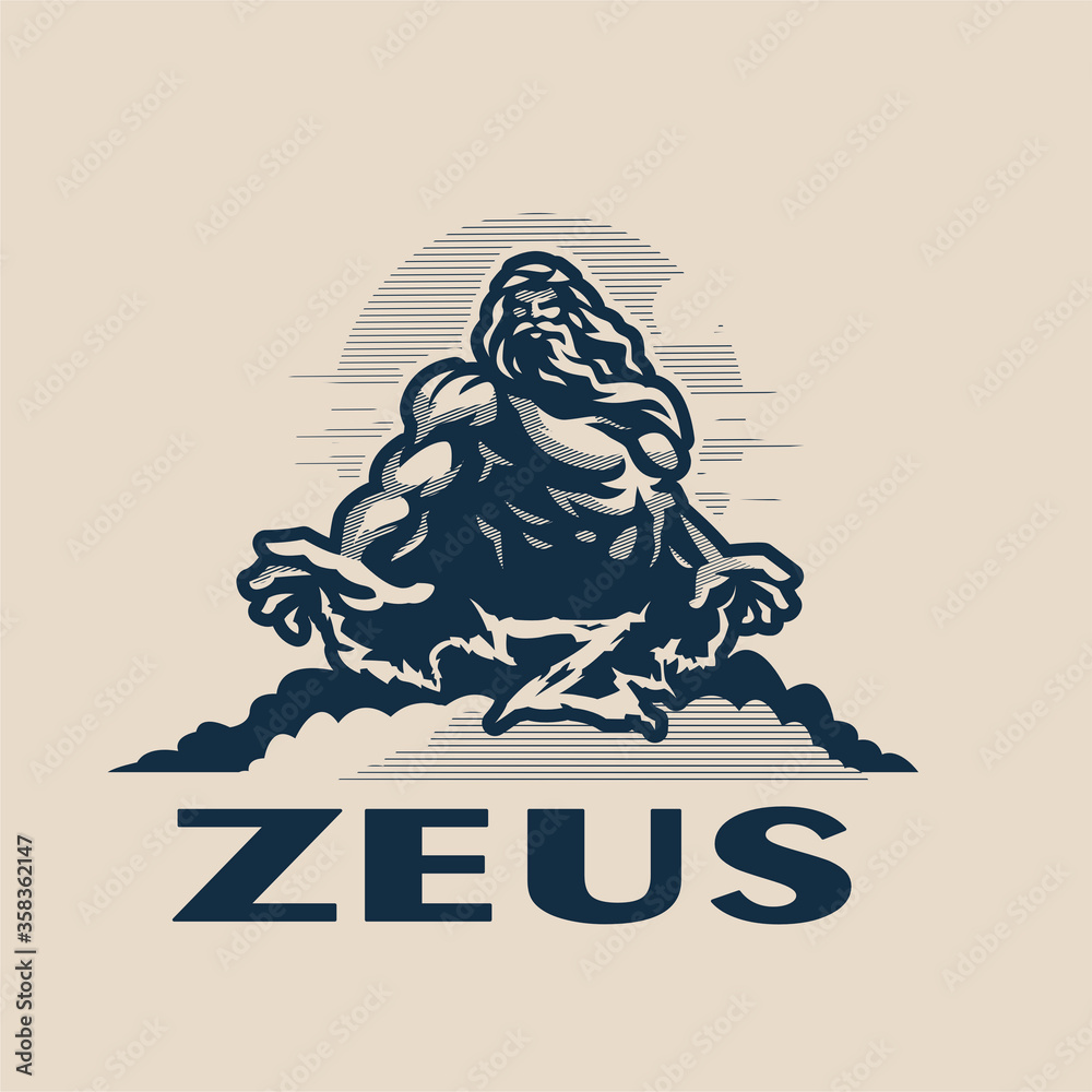 Zeus god on a mountain among the clouds