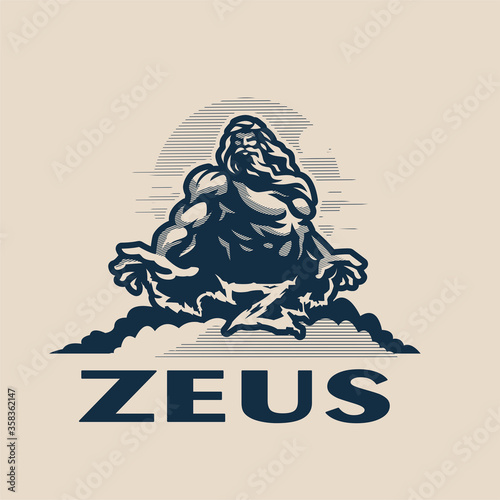 Zeus god on a mountain among the clouds